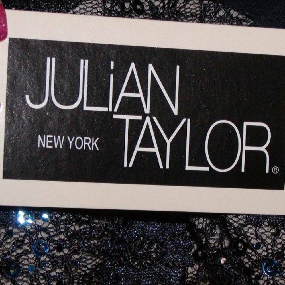 JULIAN TAYLOR WOMENS NAVY SEQUIN FIT FLARE A-LINE OVERLAY DRESS SZ 12 NWT! - Picture 5 of 9